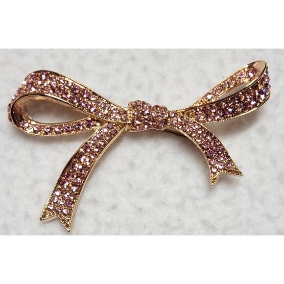 Vtg Signed KJL Kenneth Jay Lane Pink Pave Rhinestone Ribbon Bow Brooch 2 3/4" - Picture 6 of 7